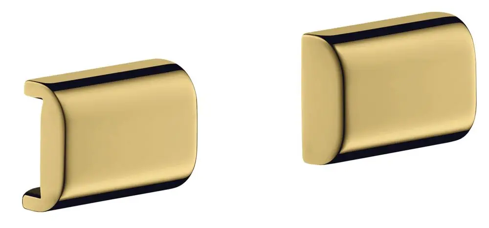 Goldfarbene Abdeckung für Reling mit abgerundeten Kanten, je zwei Seitenansichten, gefertigt von AXOR.